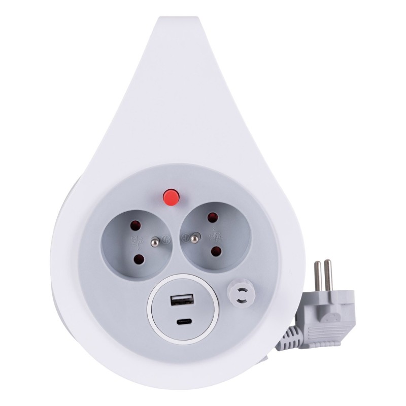Zenitech Mini enrouleurs 2 prises 16A + 2 USB - Gris