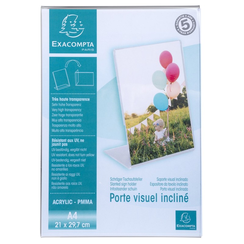 Exacompta Présentoir de document vertical incliné A4 Cristal - Transparent