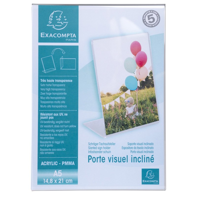 Exacompta Présentoir de document vertical incliné A5 Cristal - Transparent