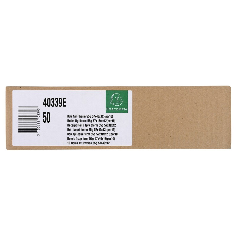 Exacompta Bobine TPE carte bancaire 57 x 40 x 12 mm - Longueur 18M - 40339E - Rouleau Papier thermique 1 pli 55g sans Bisphénol A - Lot de 50