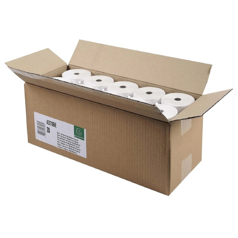 Exacompta Bobine tickets de caisse 80 x 70 x 12 mm - Longueur 72M - 43706E - Rouleau Papier thermique 1 pli 48g sans Bisphénol A - Lot de 20