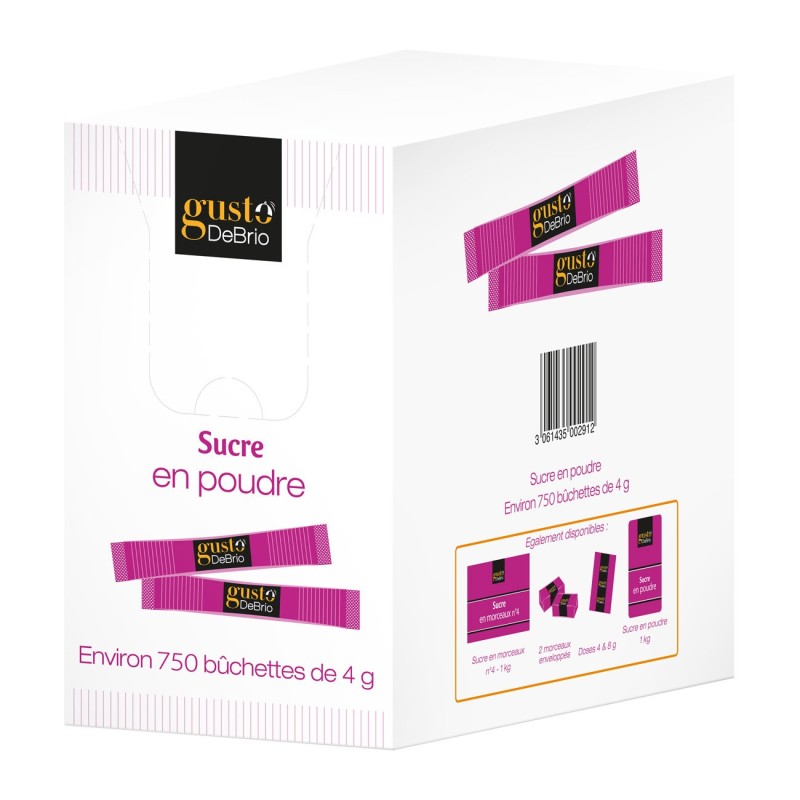 Gusto DeBrio Buchettes de sucre en poudre 4g - Boîte de 750