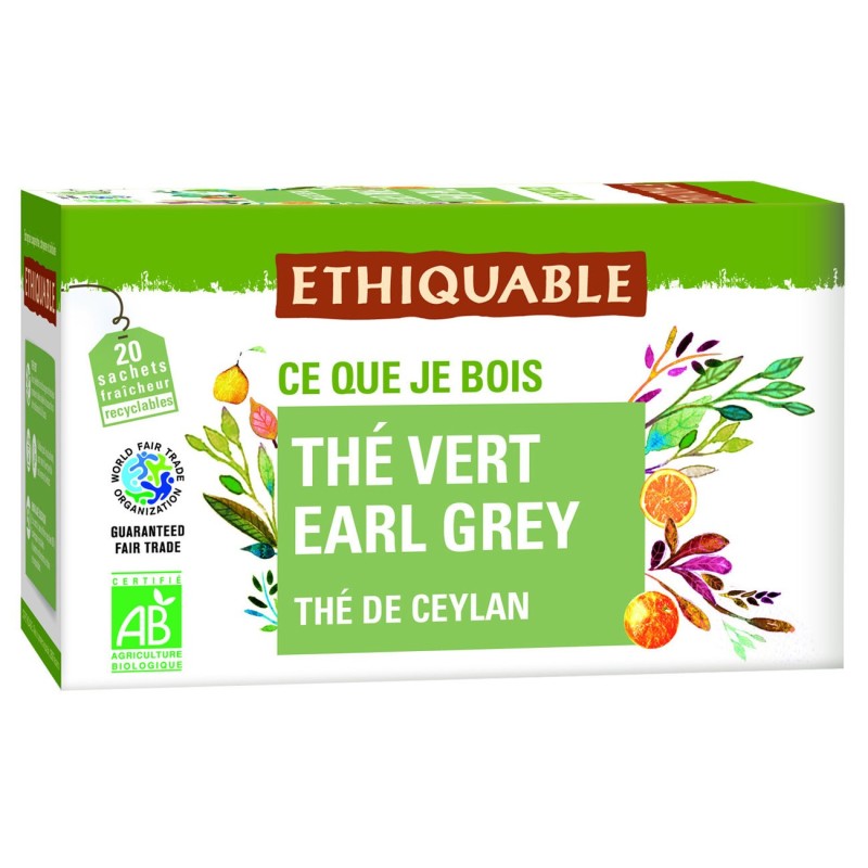 Ethiquable Sachets de thé vert Earl Grey - Boîte de 20