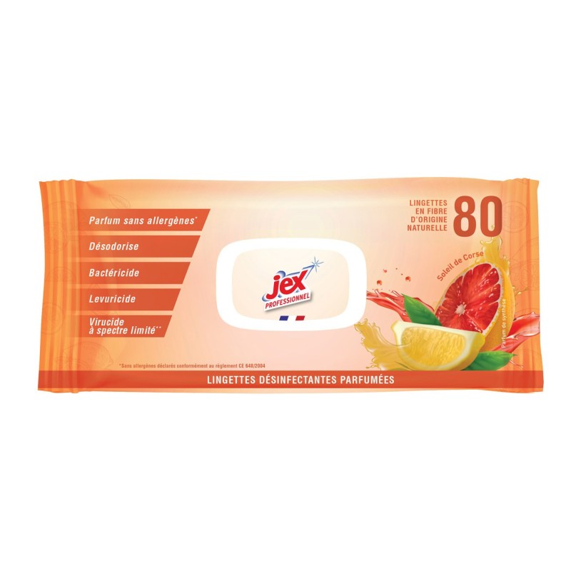 Jex Professionnel Lingettes nettoyantes désinfectantes - Soleil de Corse - Paquet de 80