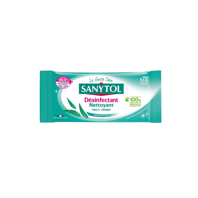 Sanytol Lingettes désinfectantes multi-usages - Paquet de 72