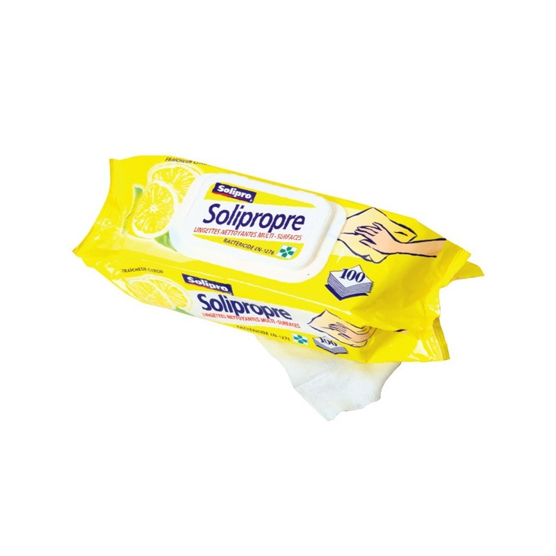 Solipro Lingettes dégraissantes désinfectantes Solipropre - Parfum citron - Paquet de 100