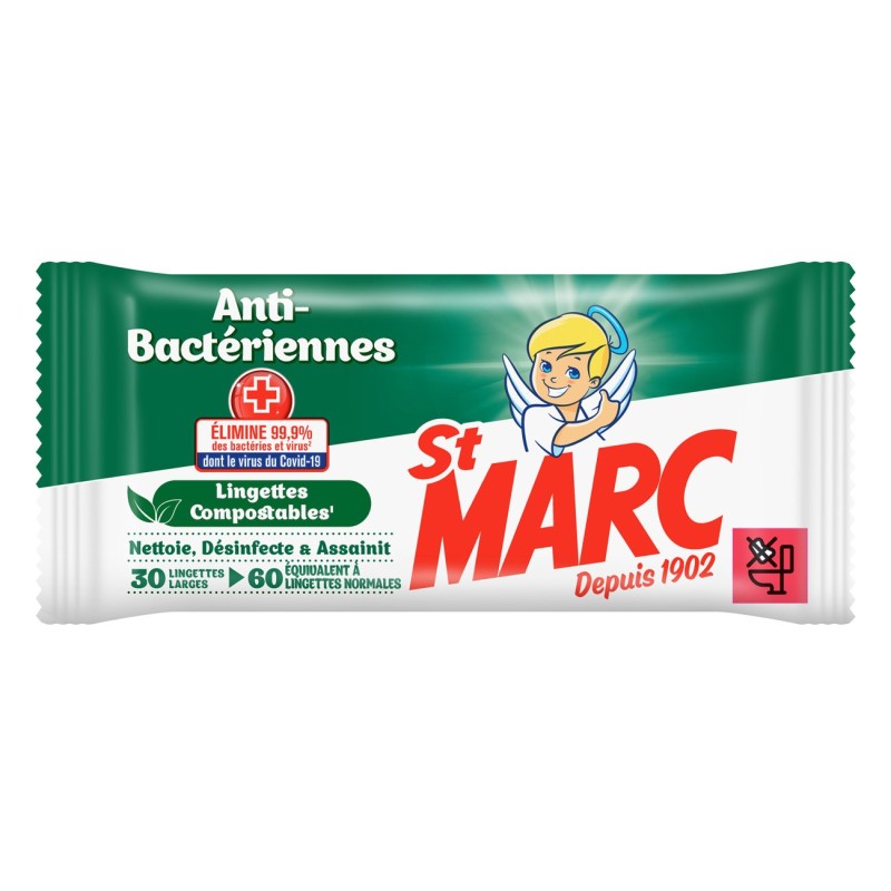 St. Marc Lingettes nettoyantes antibactériennes - Paquet de 30 extra-larges