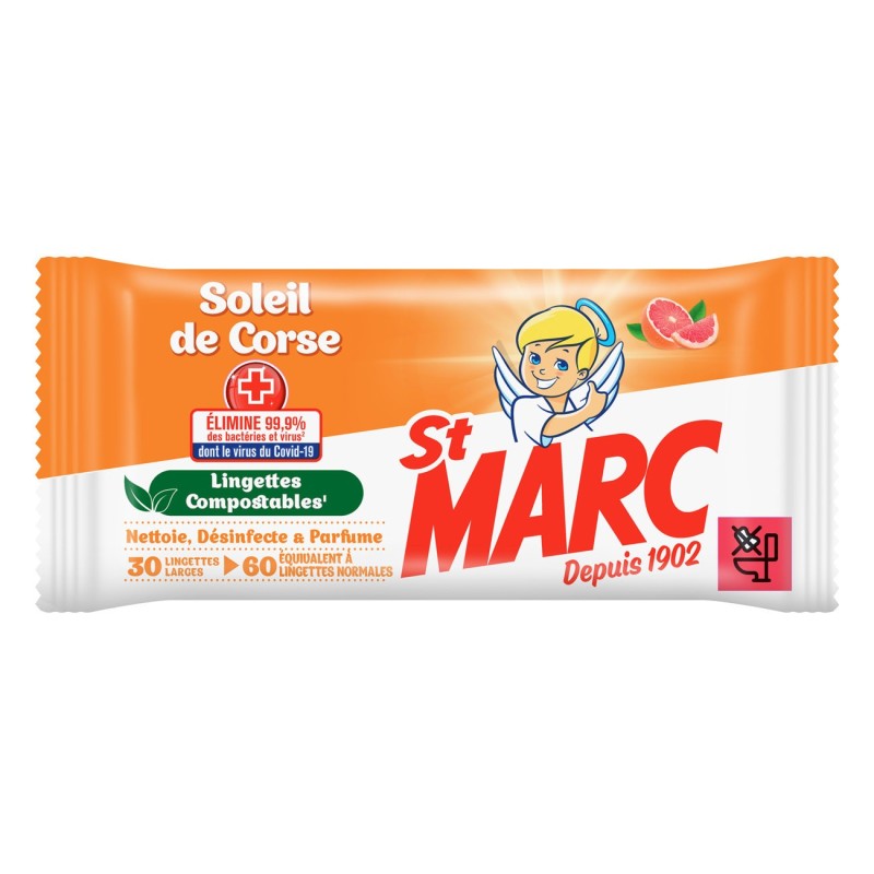 St. Marc Lingettes nettoyantes antibactériennes - Soleil de Corse - Paquet de 30 extra-larges