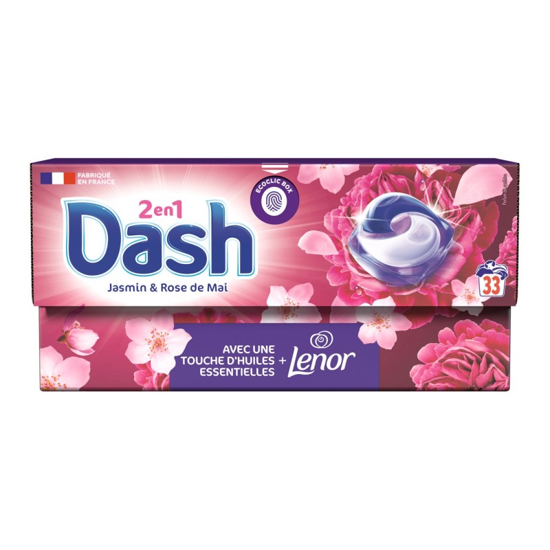 Dash Pods Lessive en capsules - Parfum Jasmin et rose - Boîte de 33 doses