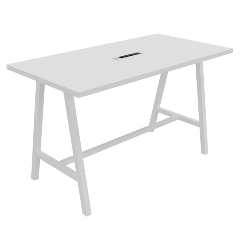 Table de réunion coworking Cohésion H.107 x L.180 x P.90 cm avec électrification - Plateau  Blanc - Pieds Blanc