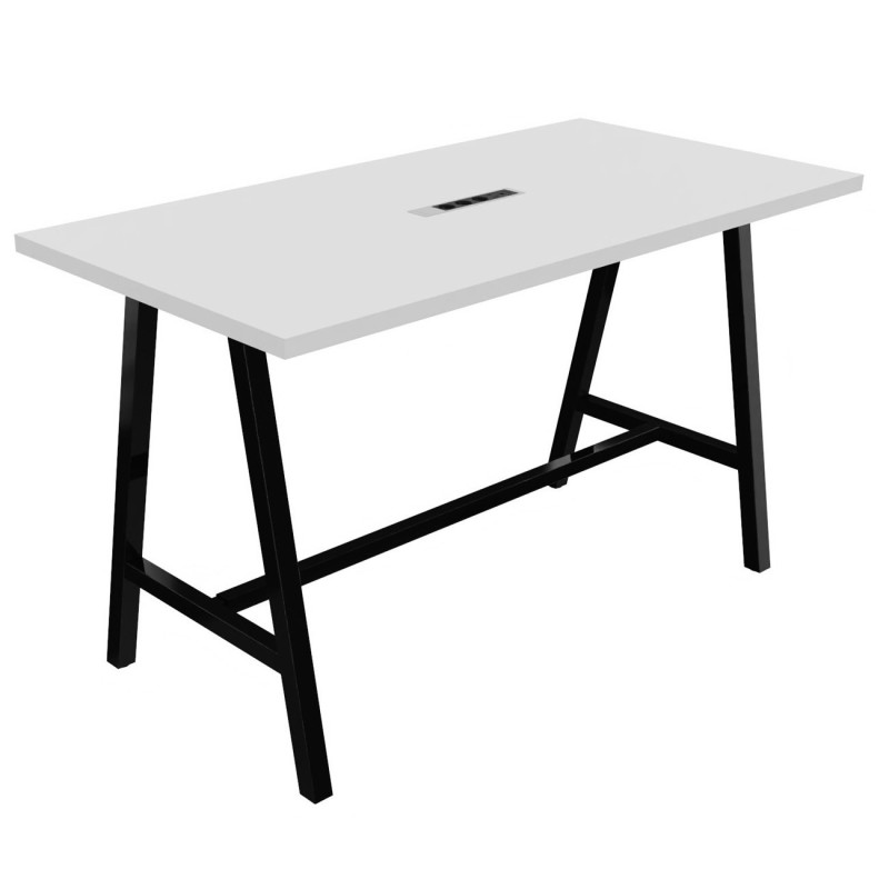 Table de réunion coworking Cohésion H.107 x L.180 x P.90 cm avec électrification - Plateau Blanc - Pieds Noir
