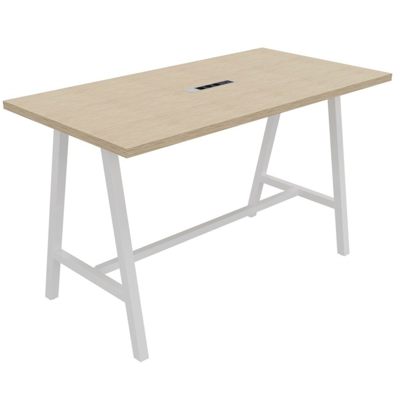 Table de réunion coworking Cohésion H.107 x L.180 x P.90 cm avec électrification - Plateau Chêne - Pieds Blanc