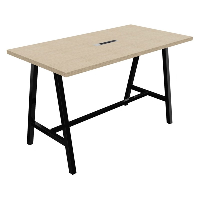 Table de réunion coworking Cohésion H.107 x L.180 x P.90 cm avec électrification - Plateau Chêne - Pieds Noir