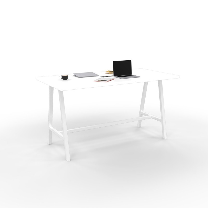 Table de réunion coworking Cohésion H.107 x L.200 x P.100 cm avec électrification - Plateau Blanc - Pieds Blanc