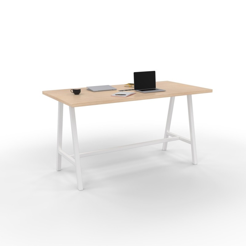Table de réunion coworking Cohésion H.107 x L.200 x P.100 cm avec électrification - Plateau Chêne - Pieds Blanc
