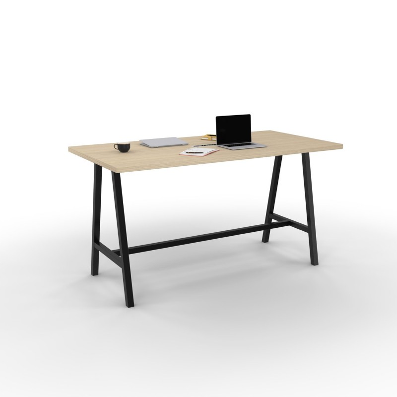 Table de réunion coworking Cohésion H.107 x L.200 x P.100 cm avec électrification - Plateau Chêne - Pieds Noir