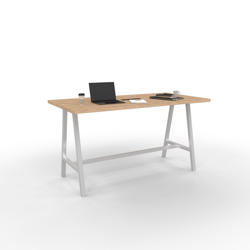 Table de réunion coworking Cohésion H.107 x L.200 x P.100 cm avec électrification - Plateau Chêne Nebraska - Pieds Blanc