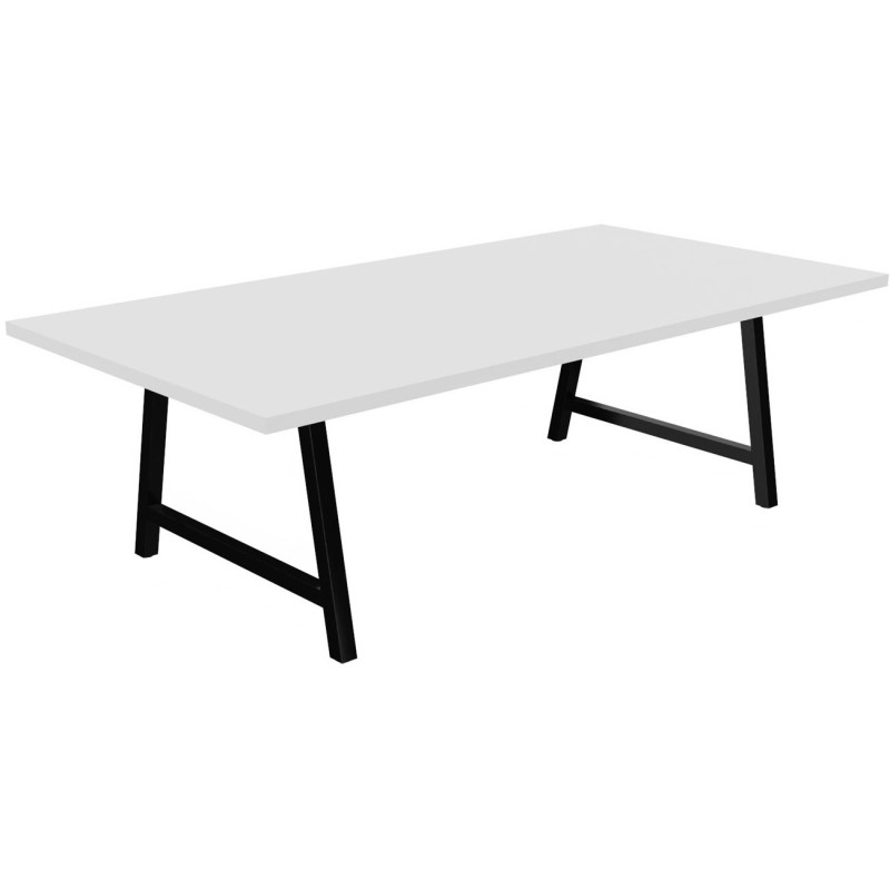 Table de réunion coworking Cohésion H.74 x L.240 x P.120 cm - Blanc - Pieds Noir