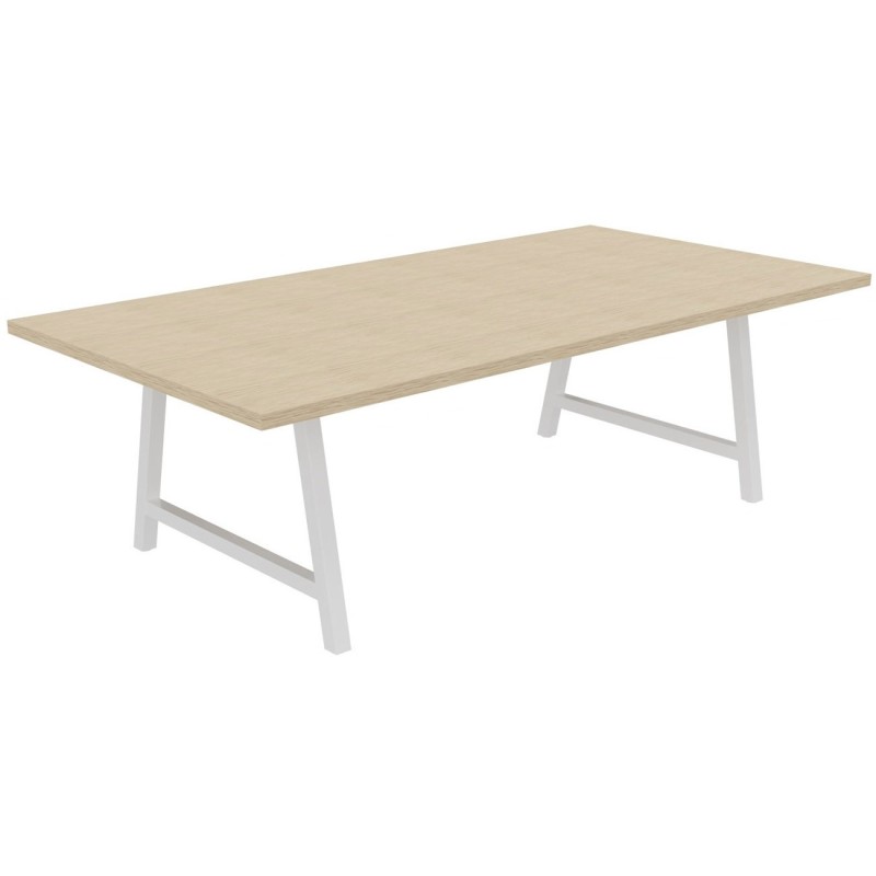 Table de réunion coworking Cohésion H.74 x L.240 x P.120 cm - Plateau Chêne - Pieds Blanc