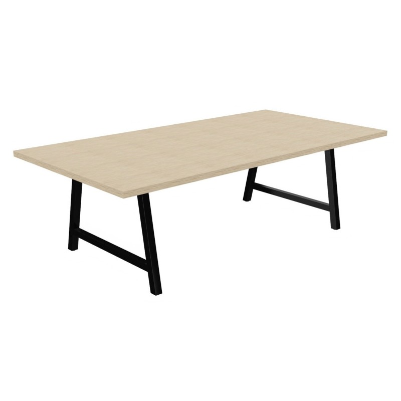 Table de réunion coworking Cohésion H.74 x L.240 x P.120 cm - Plateau Chêne - Pieds Noir