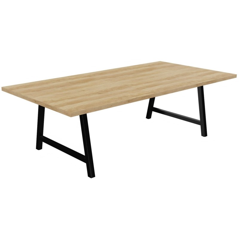 Table de réunion coworking Cohésion H.74 x L.240 x P.120 cm - Plateau Chêne Nebraska - Pieds Noir