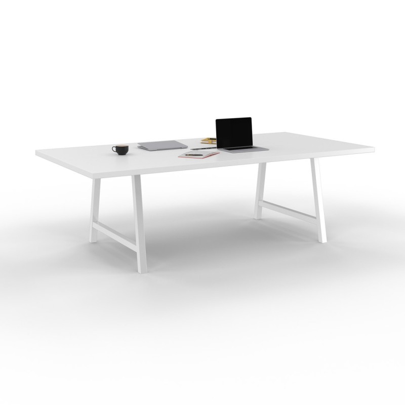 Table de réunion coworking Cohésion H.74 x L.240 x P.120 cm avec électrification - Plateau Blanc - Pieds Blanc