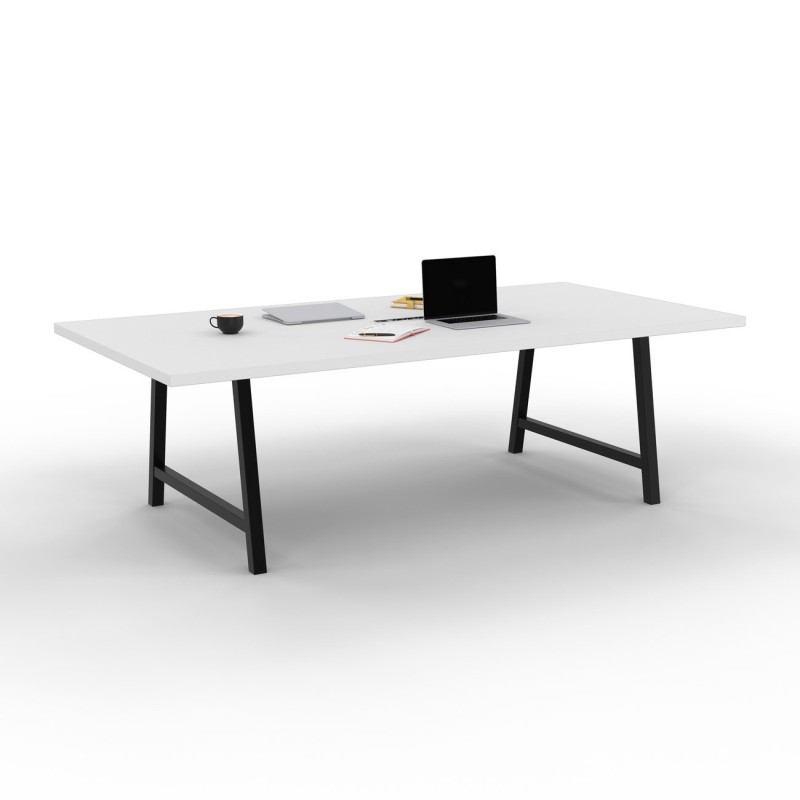 Table de réunion coworking Cohésion H.74 x L.240 x P.120 cm avec électrification - Plateau Blanc - Pieds Noir