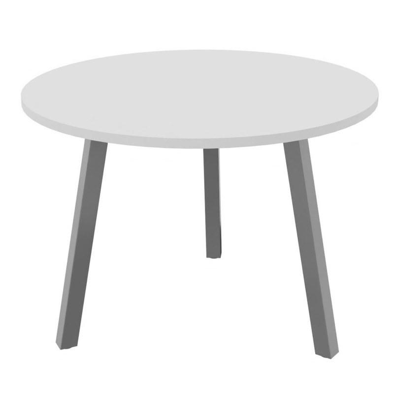Table ronde 100 cm - 3 pieds trapèze métal Aluminium - Plateau Blanc