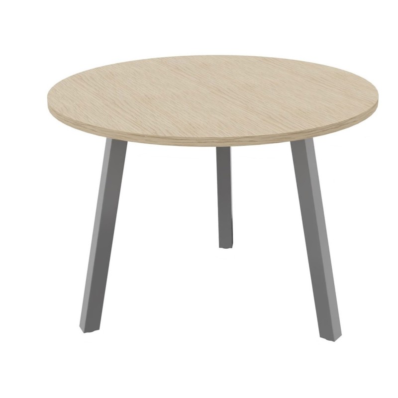 Table ronde 100 cm - 3 pieds trapèze métal Aluminium - Plateau Chêne