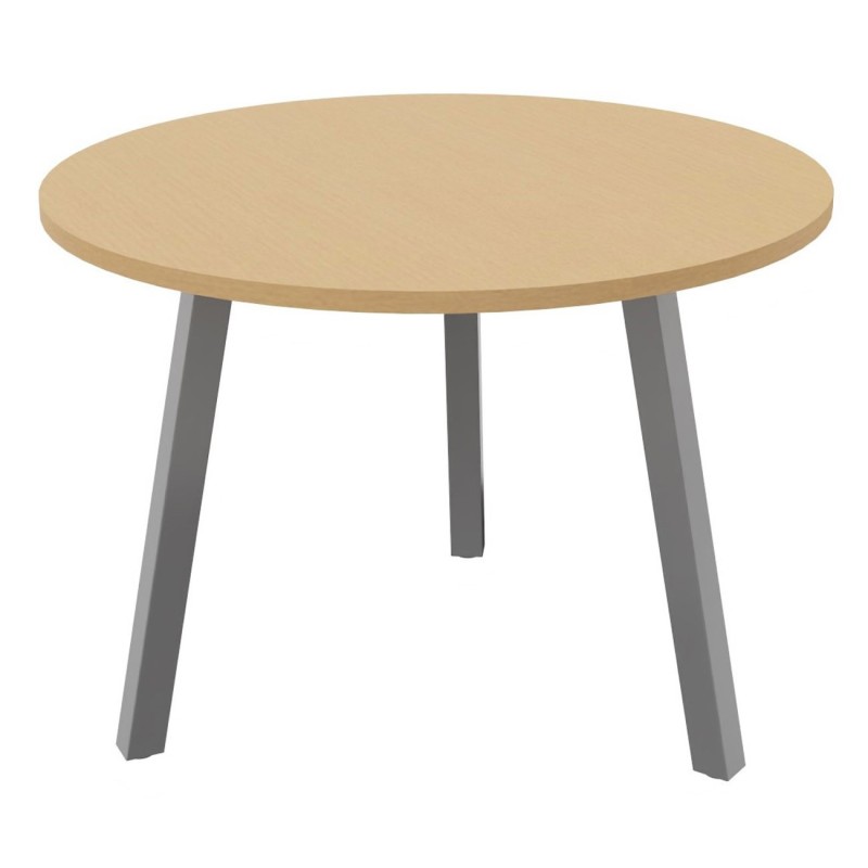 Table ronde 100 cm - 3 pieds trapèze métal Aluminium - Plateau Hêtre