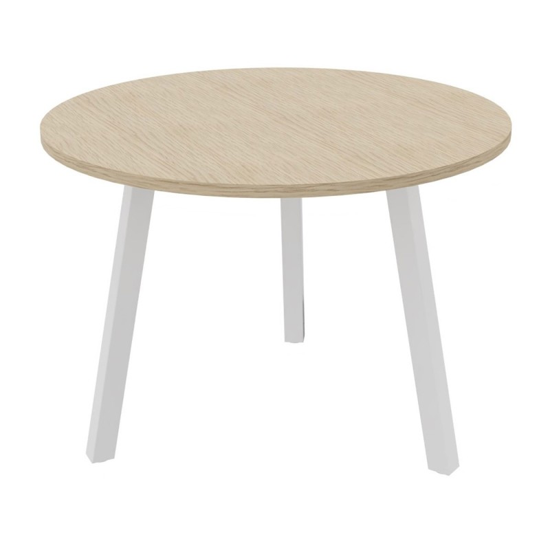 Table ronde 100 cm - 3 pieds trapèze métal Blanc - Plateau Chêne