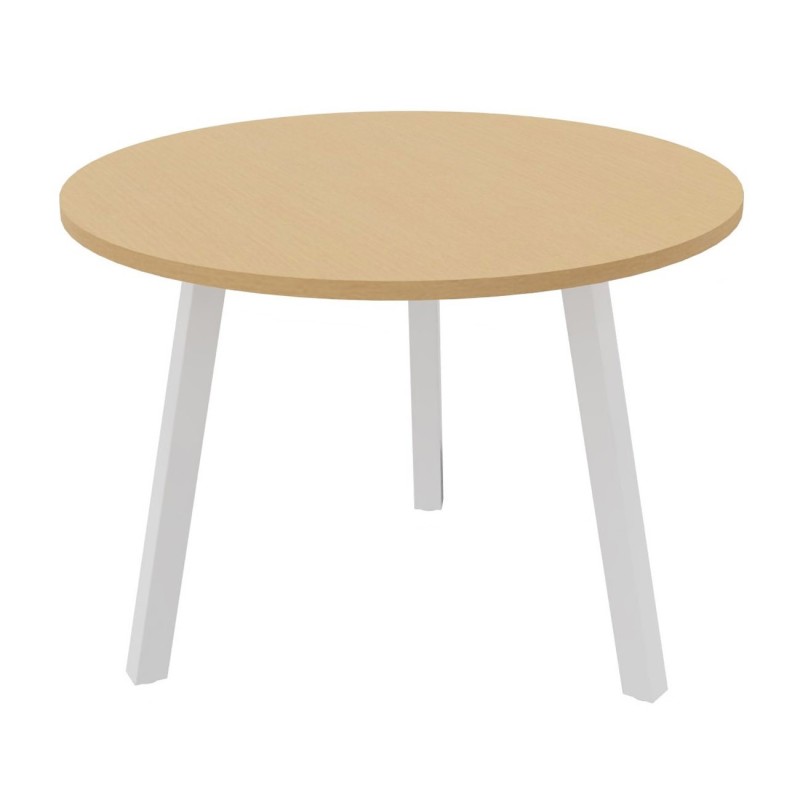 Table ronde 100 cm - 3 pieds trapèze métal Blanc - Plateau Hêtre