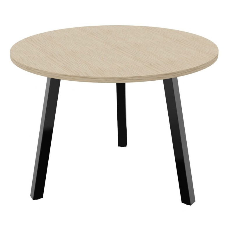 Table ronde 100 cm - 3 pieds trapèze métal Noir - Plateau Chêne