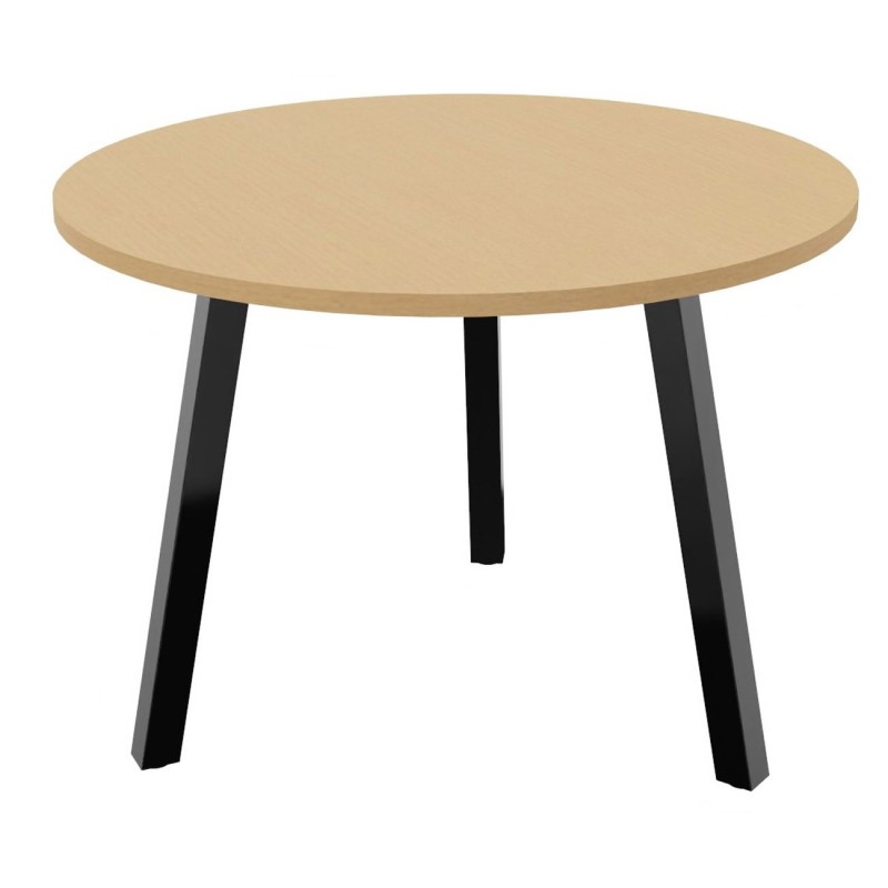 Table ronde 100 cm - 3 pieds trapèze métal Noir - Plateau Hêtre
