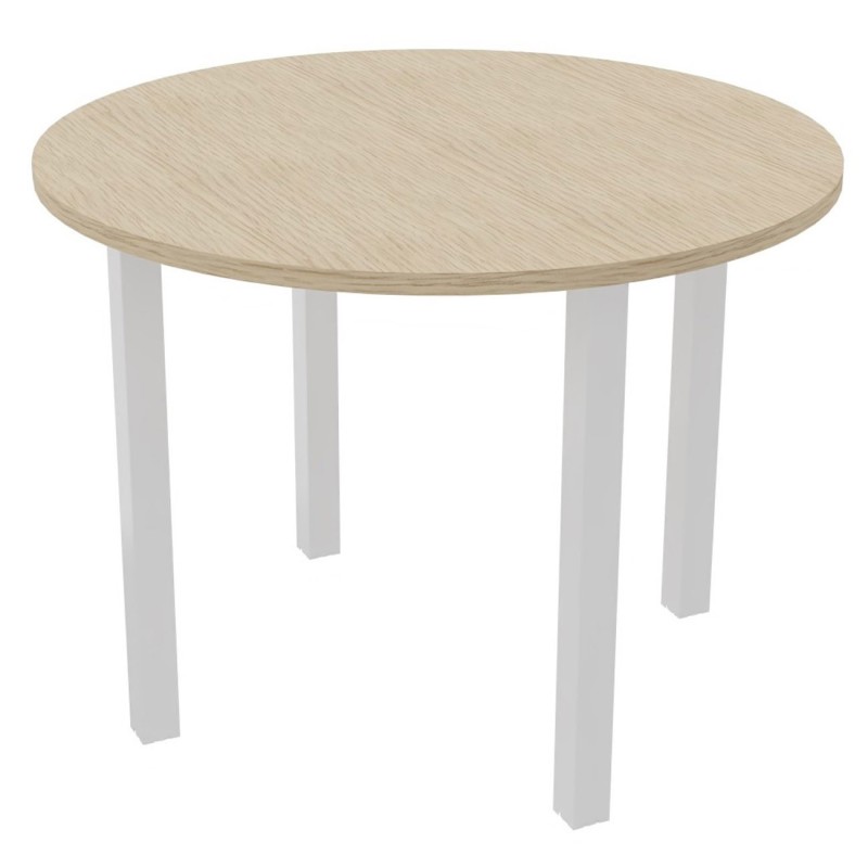 Table ronde 100 cm - 4 pieds métal Blanc - Plateau Chêne