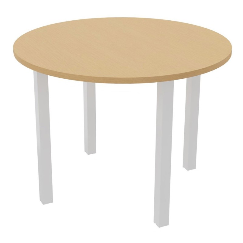Table ronde 100 cm - 4 pieds métal Blanc - Plateau Hêtre