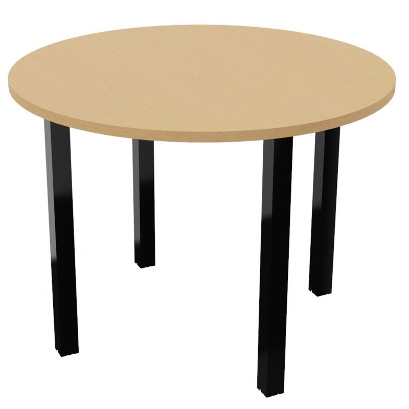 Table ronde 100 cm - 4 pieds métal Noir - Plateau Hêtre