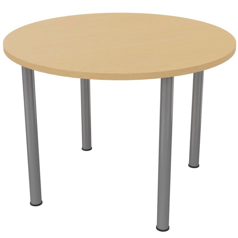 Table ronde 100 cm - 4 pieds tube Aluminium - Plateau Hêtre