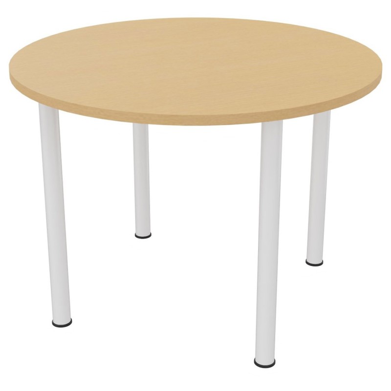 Table ronde 100 cm - 4 pieds tube Blanc - Plateau Hêtre