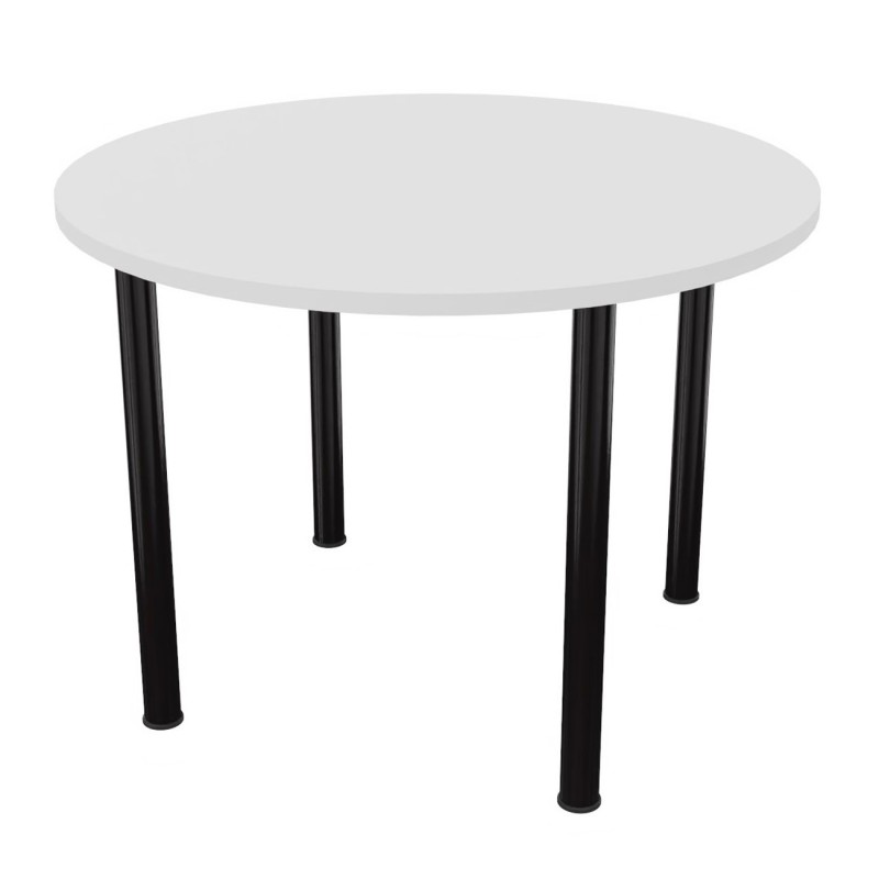 Table ronde 100 cm - 4 pieds tube Noir - Plateau Blanc