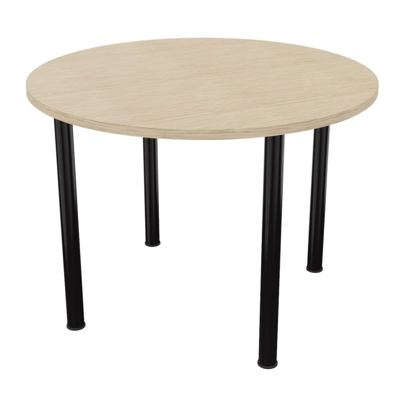 Table ronde 100 cm - 4 pieds tube Noir - Plateau Chêne