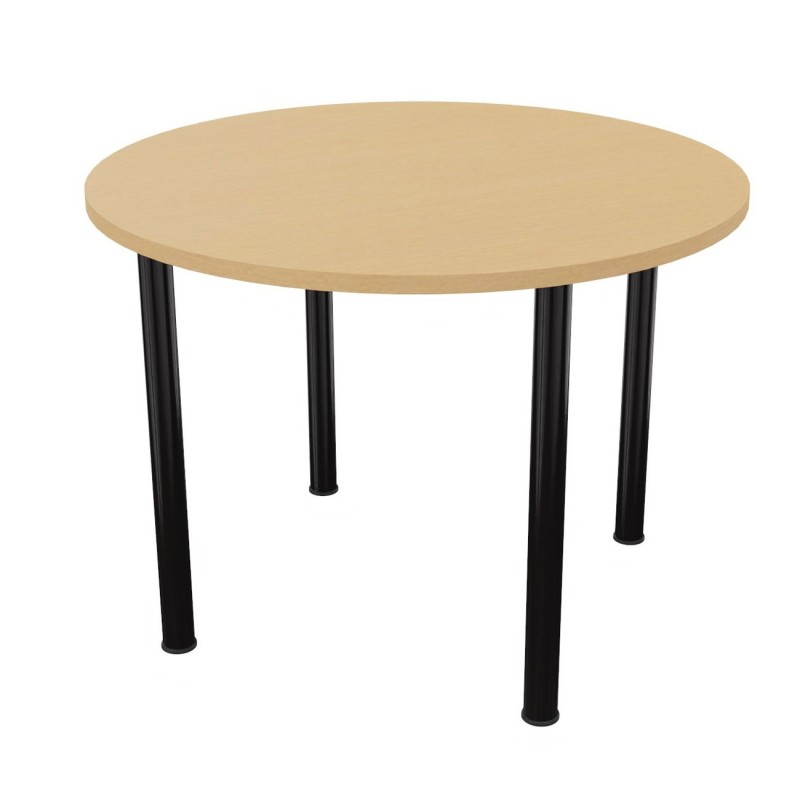 Table ronde 100 cm - 4 pieds tube Noir - Plateau Hêtre