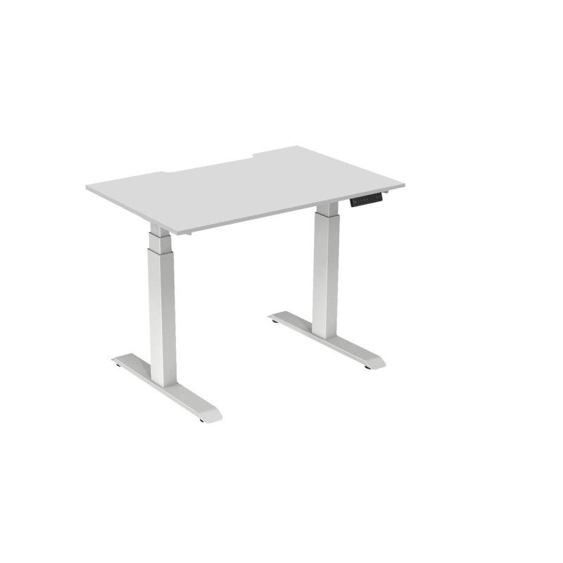 Bureau assis-debout Activ'o - Réglage électrique en hauteur - L.120 x P.80 cm - Plateau Blanc avec échancrure - Pieds métal Blanc