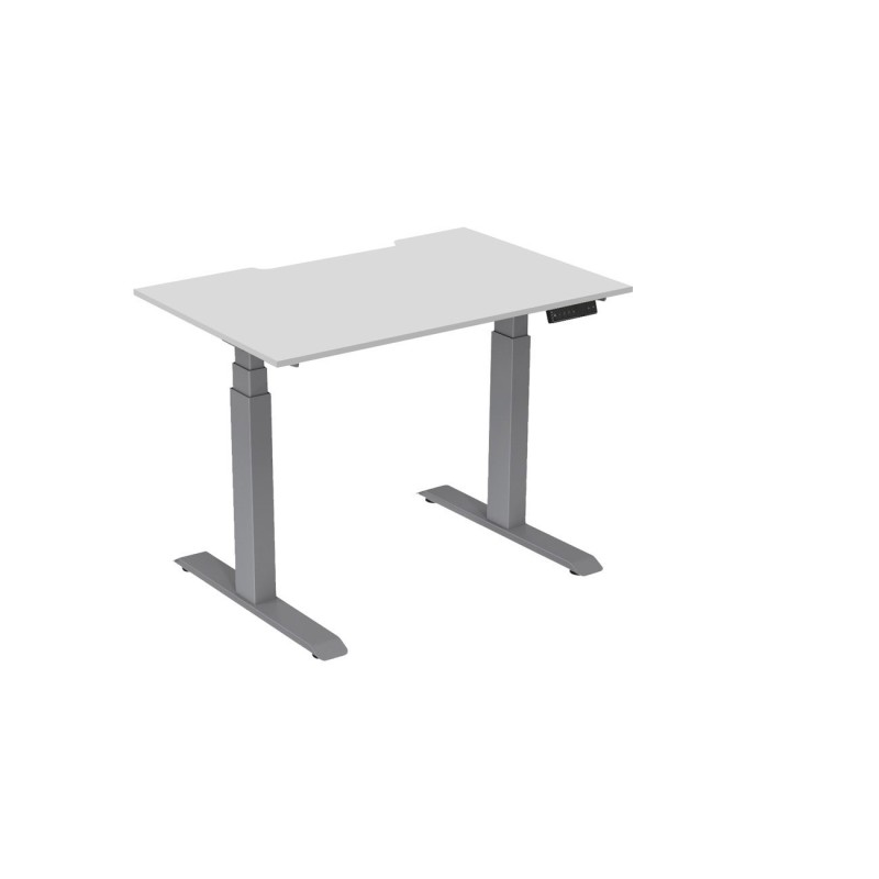Bureau assis-debout Activ'o - Réglage électrique en hauteur - L.120 x P.80 cm - Plateau Blanc avec échancrure - Pieds métal Gris