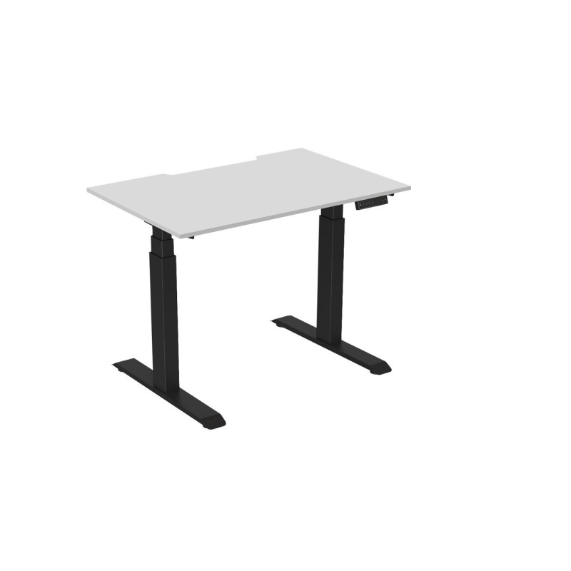 Bureau assis-debout Activ'o - Réglage électrique en hauteur - L.120 x P.80 cm - Plateau Blanc avec échancrure - Pieds métal Noir