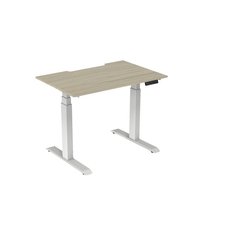 Bureau assis-debout Activ'o - Réglage électrique en hauteur - L.120 x P.80 cm - Plateau Chêne avec échancrure - Pieds métal Blanc