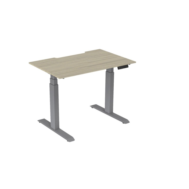 Bureau assis-debout Activ'o - Réglage électrique en hauteur - L.120 x P.80 cm - Plateau Chêne avec échancrure - Pieds métal Gris