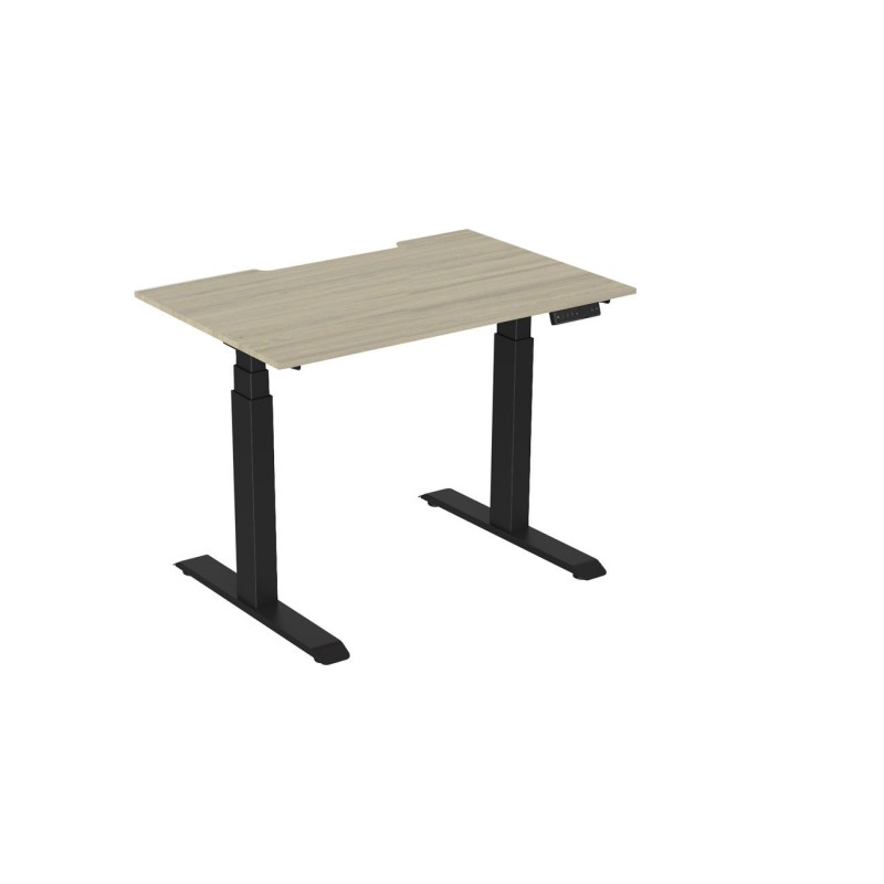 Bureau assis-debout Activ'o - Réglage électrique en hauteur - L.120 x P.80 cm - Plateau Chêne avec échancrure - Pieds métal Noir