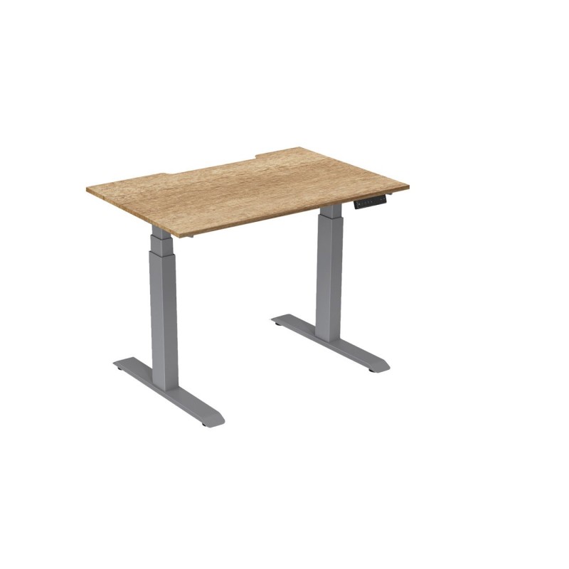 Bureau assis-debout Activ'o - Réglage électrique en hauteur - L.120 x P.80 cm - Plateau Chêne Nebraska avec échancrure - Pieds métal Gris