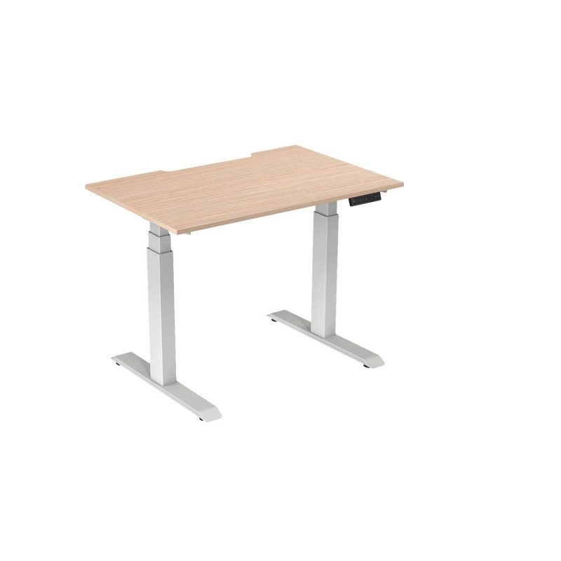 Bureau assis-debout Activ'o - Réglage électrique en hauteur - L.120 x P.80 cm - Plateau Hêtre avec échancrure - Pieds métal Blanc
